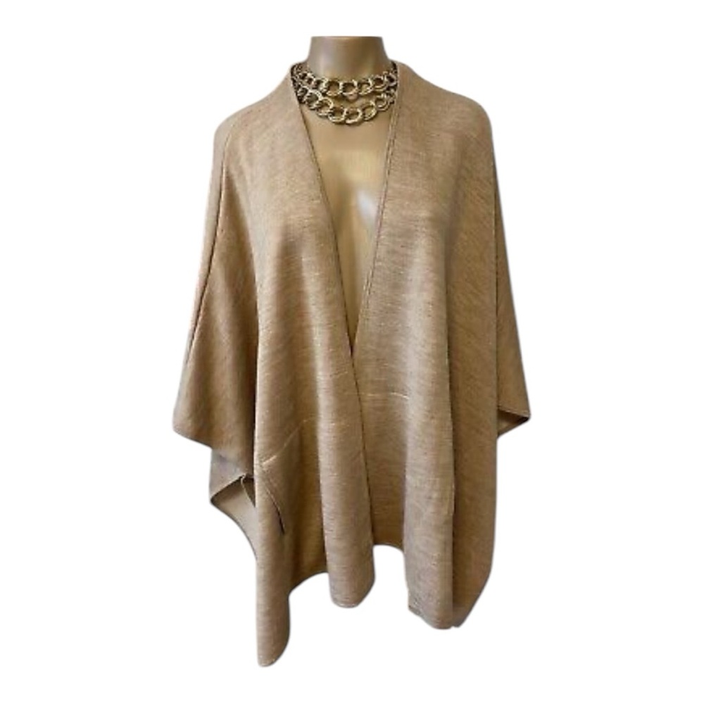 ANN TAYLOR CAFE AU LAIT MERINO WOOL BLEND WRAP CARDIGAN OVERSIZED